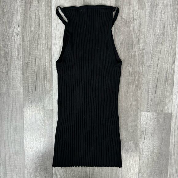 Sequin Detail Zipper Black Ribbed Tank Top Small - Picture 6 of 6